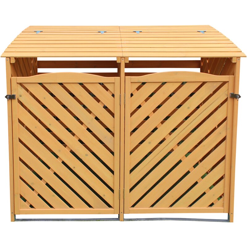 Hanover Outdoor 4.88 Ft. X 3.01 Ft. Wooden Trash Bin And Recyclables Storage Shed 
